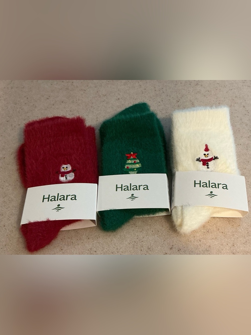 HALARA Fuzzy Holiday Socks Trio - Red, Green, White